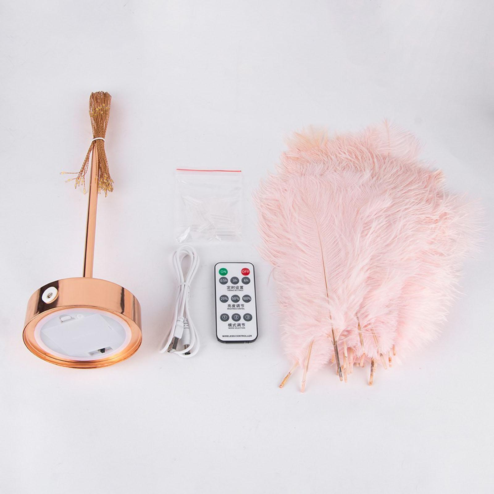 Feather Table Lamp  Nightlight Bedroom Hallway Sconces Decor Pink