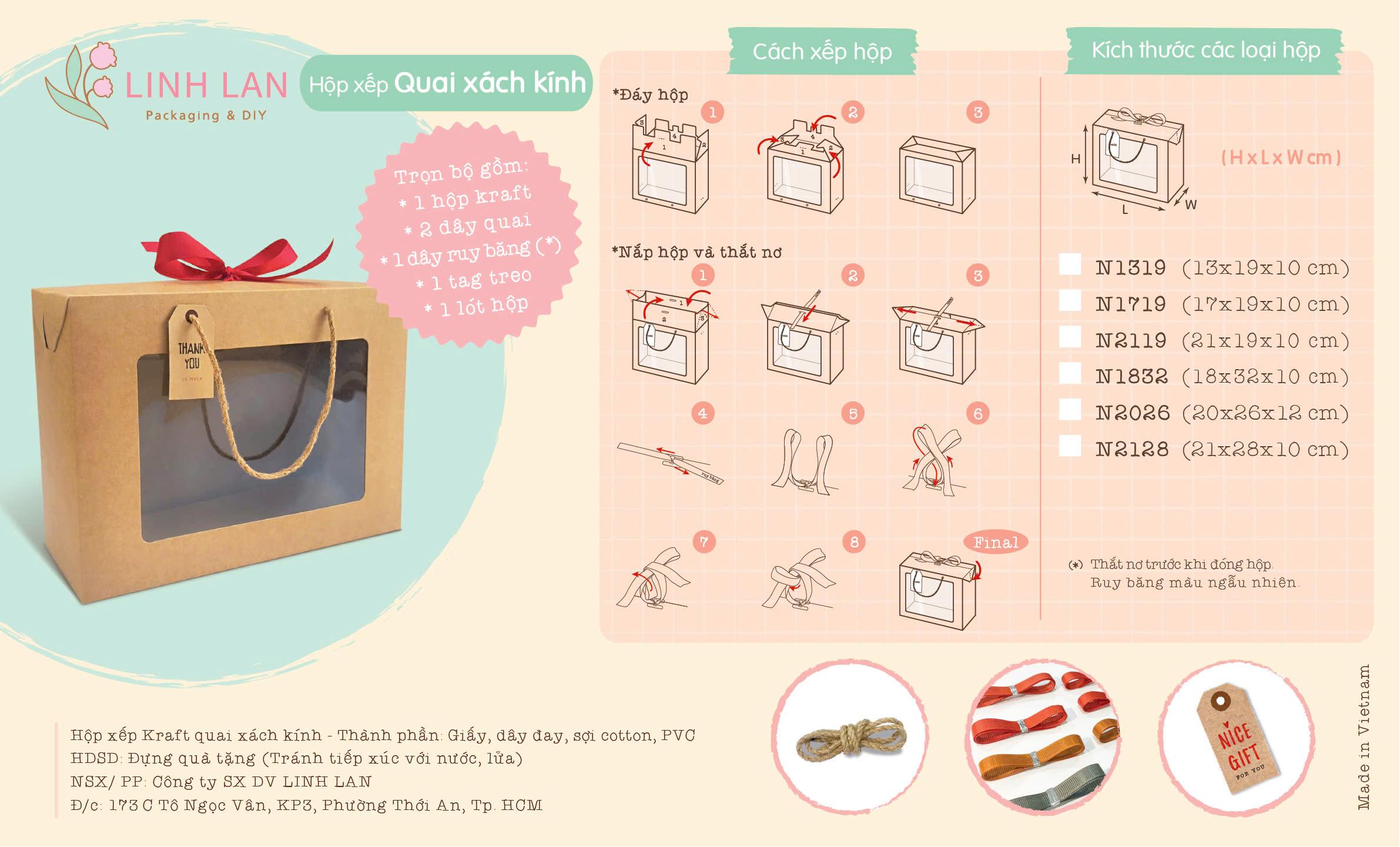 Hộp Xếp Kraft Quai Xách Kính - 28 x 21 x 10 cm - Linh Lan