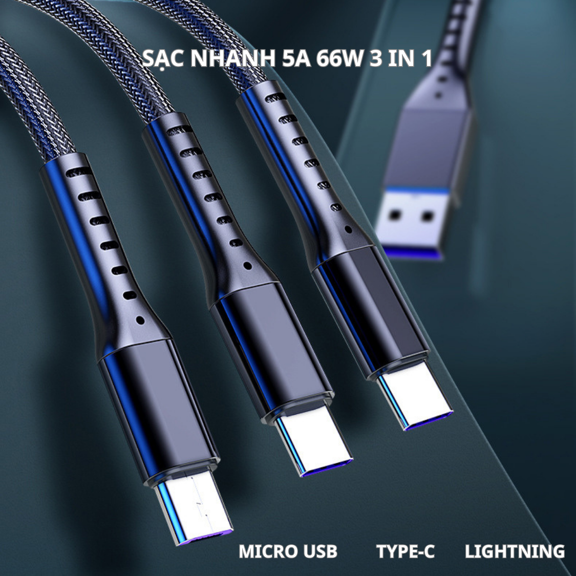 Cáp Sạc Nhanh 5A 66W 3 Trong 1 Chiều Dài 1,2m Dây Bọc Dù Siêu Bền Chống Đứt Gãy - Hàng Chính Hãng Tamayoko