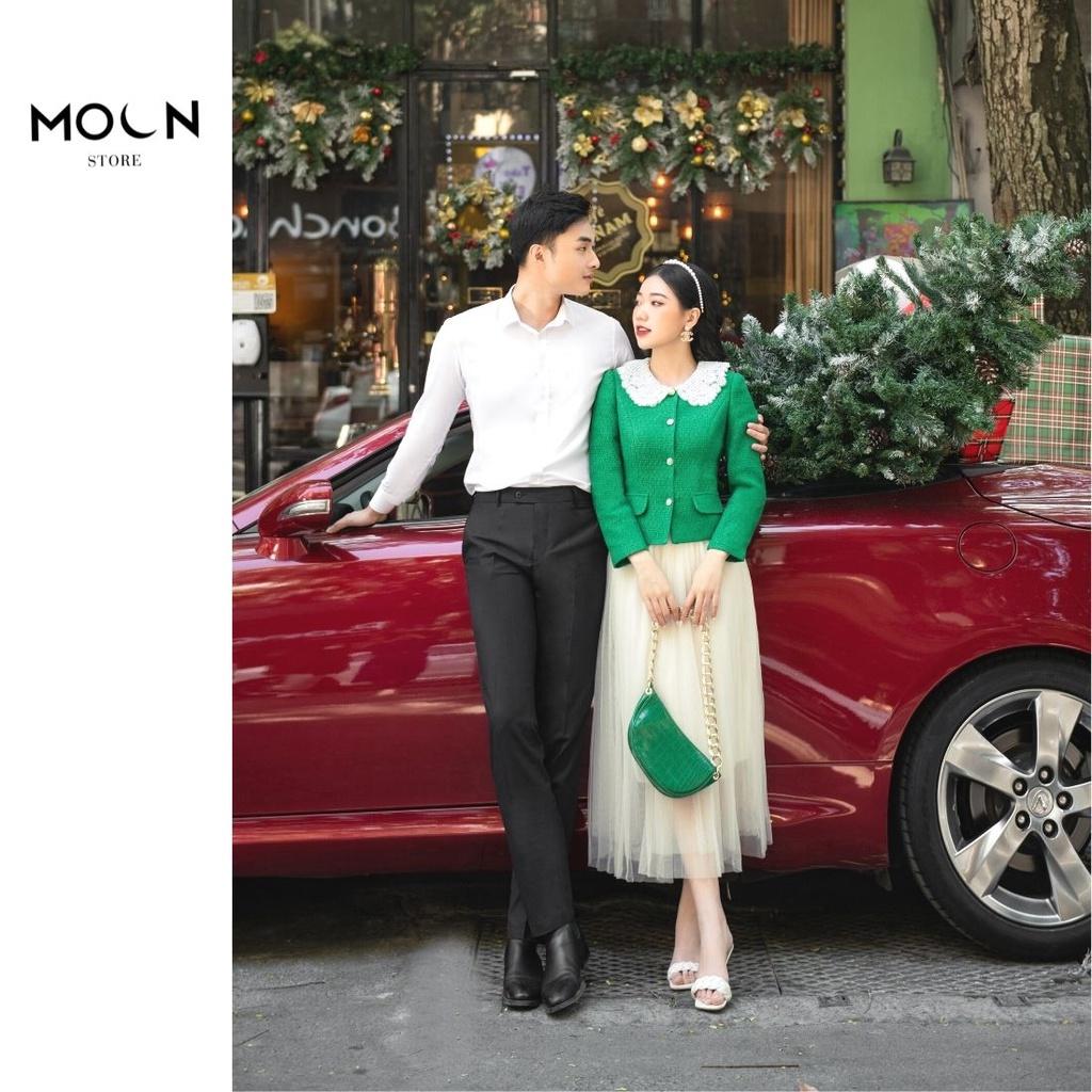 Chân váy dập lưới phối thắt lưng da sang trọng dễ phối đồ 3 lớp dày dặn đầm công sở nữ MCV334 MOON STORE