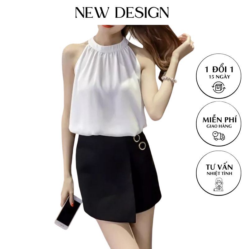 Áo kiểu nữ, Áo sát nách cổ yếm sang chảnh chất Lụa latin cao cấp thoáng mát New Design AO0012