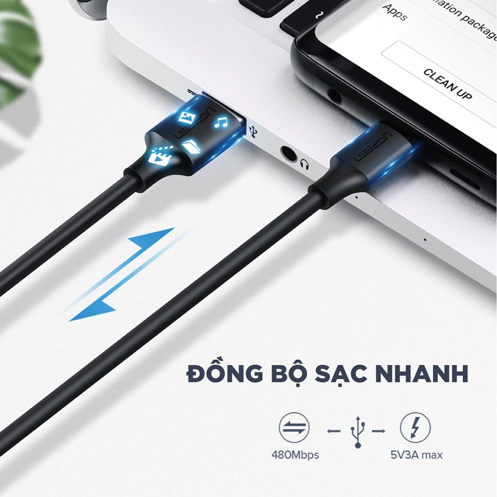 Cáp sạc nhanh UGREEN US287 USB 2.0 sang USB Type-C, điện áp 3A, độ dài từ 0.25m đến 2m  - Hàng chính hãng