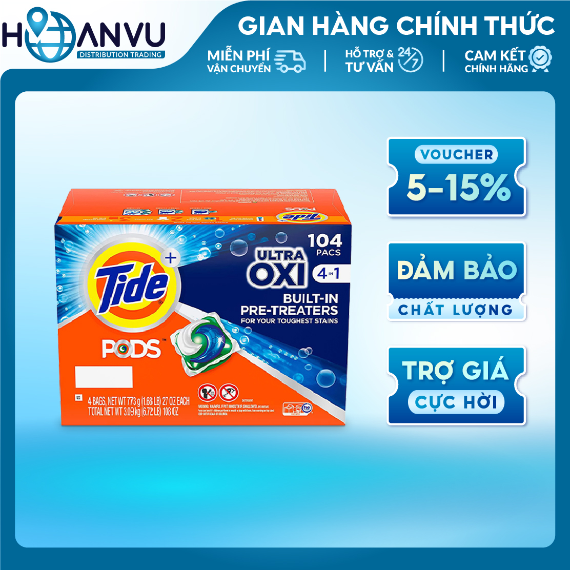 Viên Giặt Tide Pods Ultra Oxi Liquid Detergent Pacs 26 viên