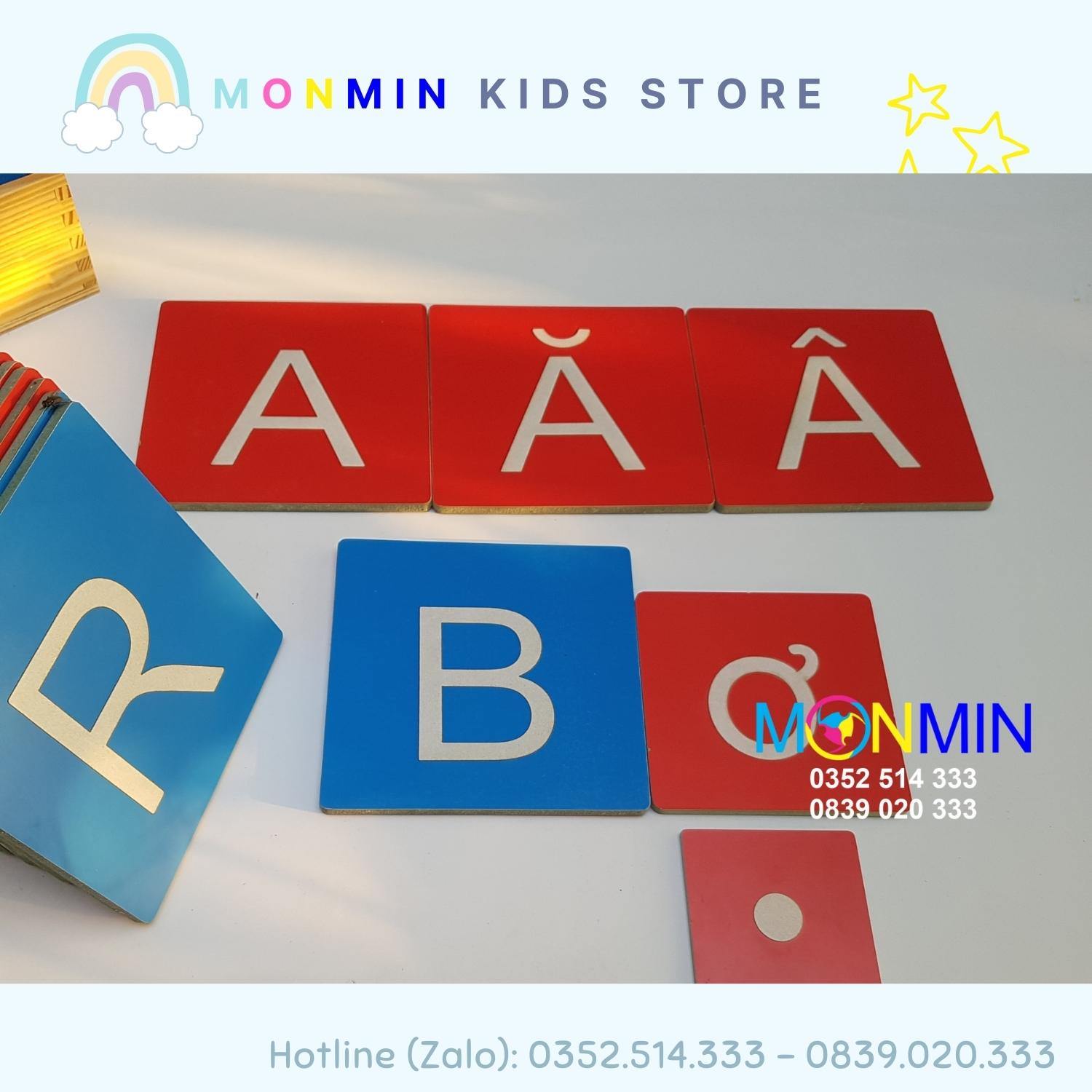 Bộ 29 Chữ cái nhám Tiếng Việt nét In Hoa MONMIN (Montessori Sandpaper Letters)