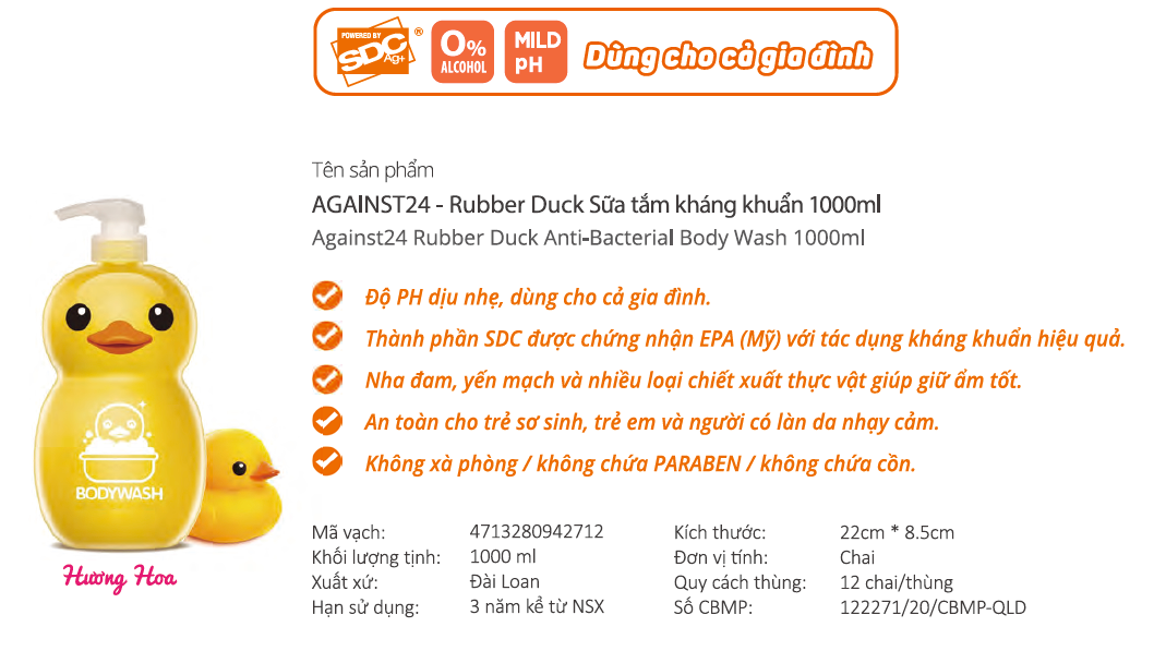 Sữa tắm KHÁNG KHUẨN Rubber Duck 1000ml