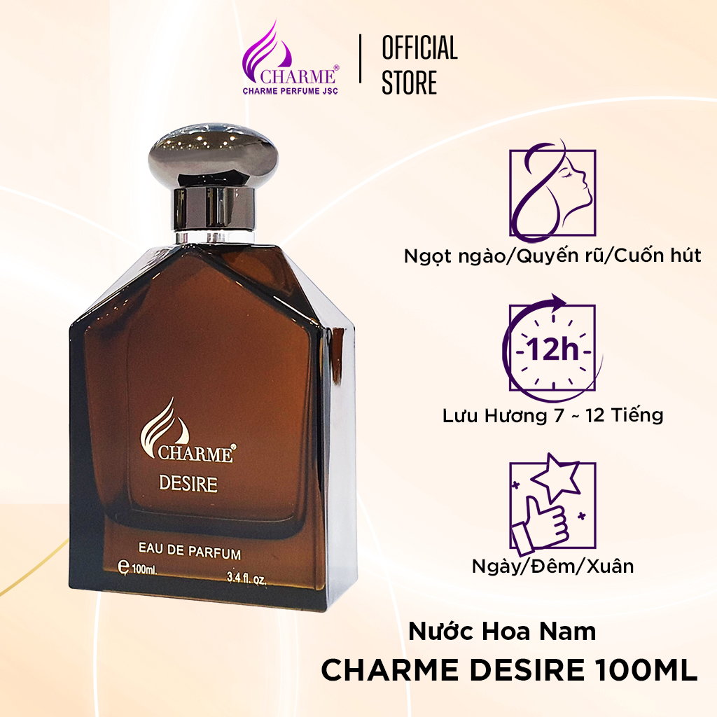 Nước hoa nam thơm lâu, Charme Desire, mùi hương tươi mát, mạnh mẽ, cho chàng năng động,100ml