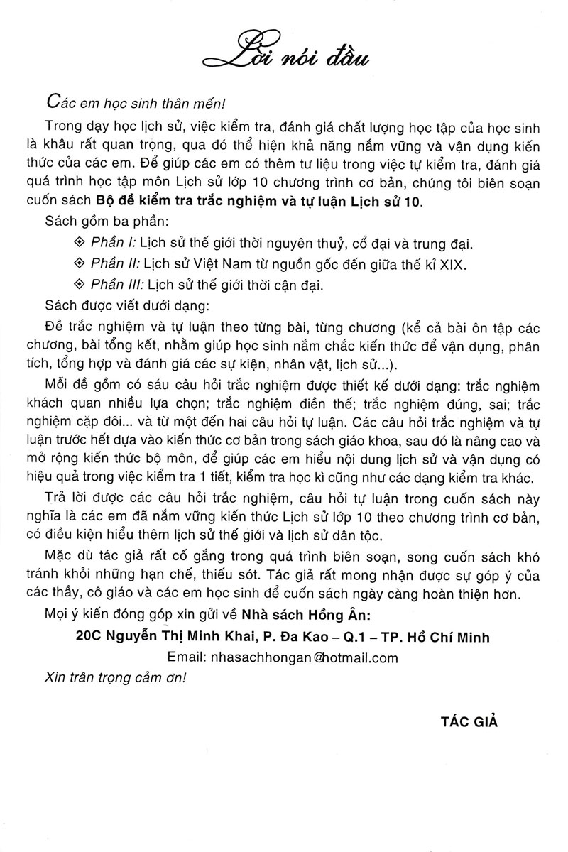 Sách tham khảo- Bộ Đề Kiểm Tra Trắc Nghiệm Và Tự Luận Lịch Sử 10 (Biên Soạn Theo Chương Trình GDPT Mới)_HA