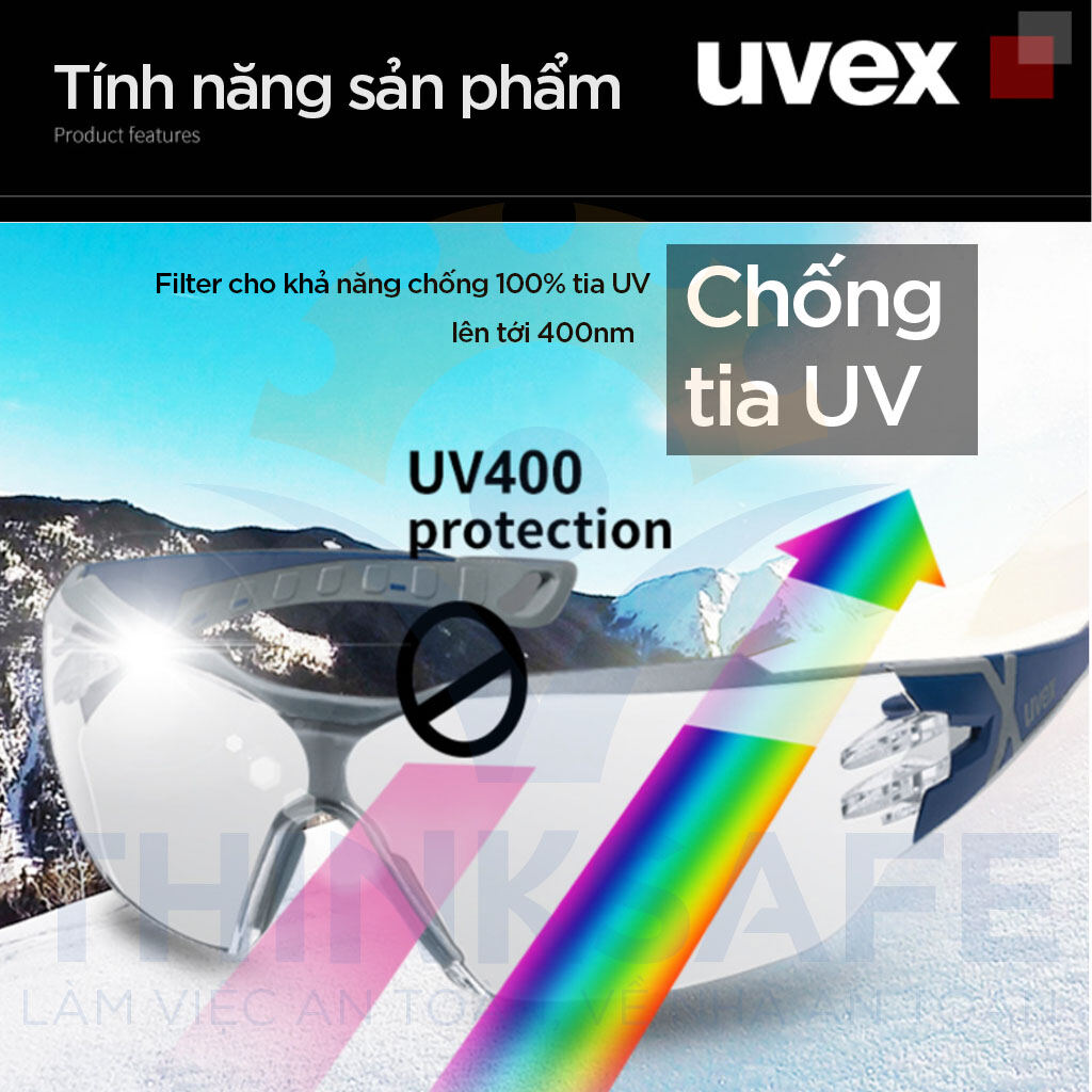 Kính bảo hộ UVEX PHEOS CX2 kính chống bụi chống hơi nước chống trầy xước vượt trội Chống tia UV mắt kính đi xe máy lao động tròng trắng gọng xanh, mã 9198257