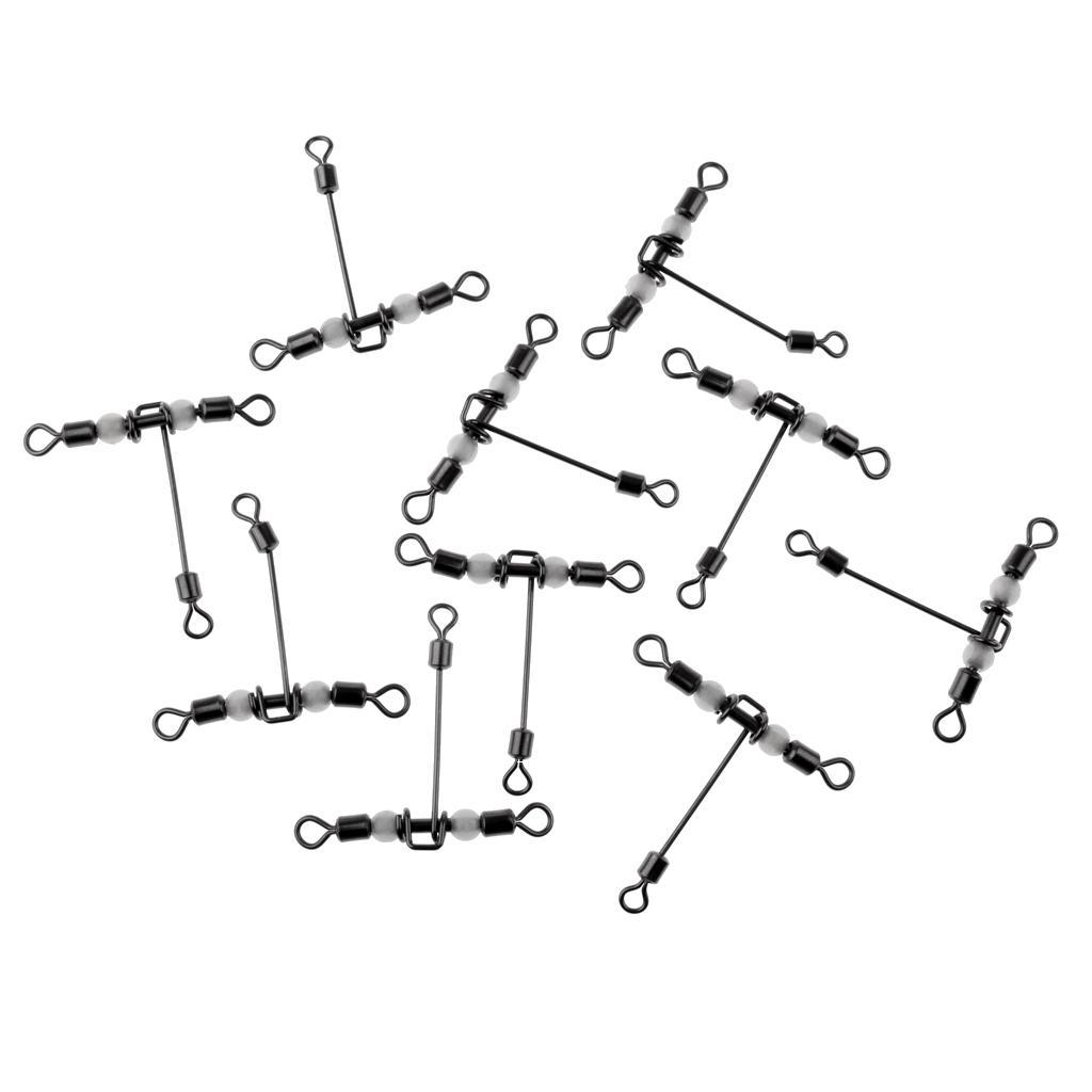 10Pcs Fishing Crimp Swivels Cross-line Swivels T-shape Hook Line Connector with Luminous Beads