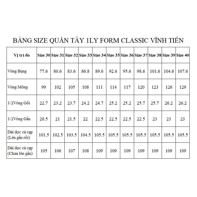 Quần Tây Nam 1Ly Classic Vĩnh Tiến 389