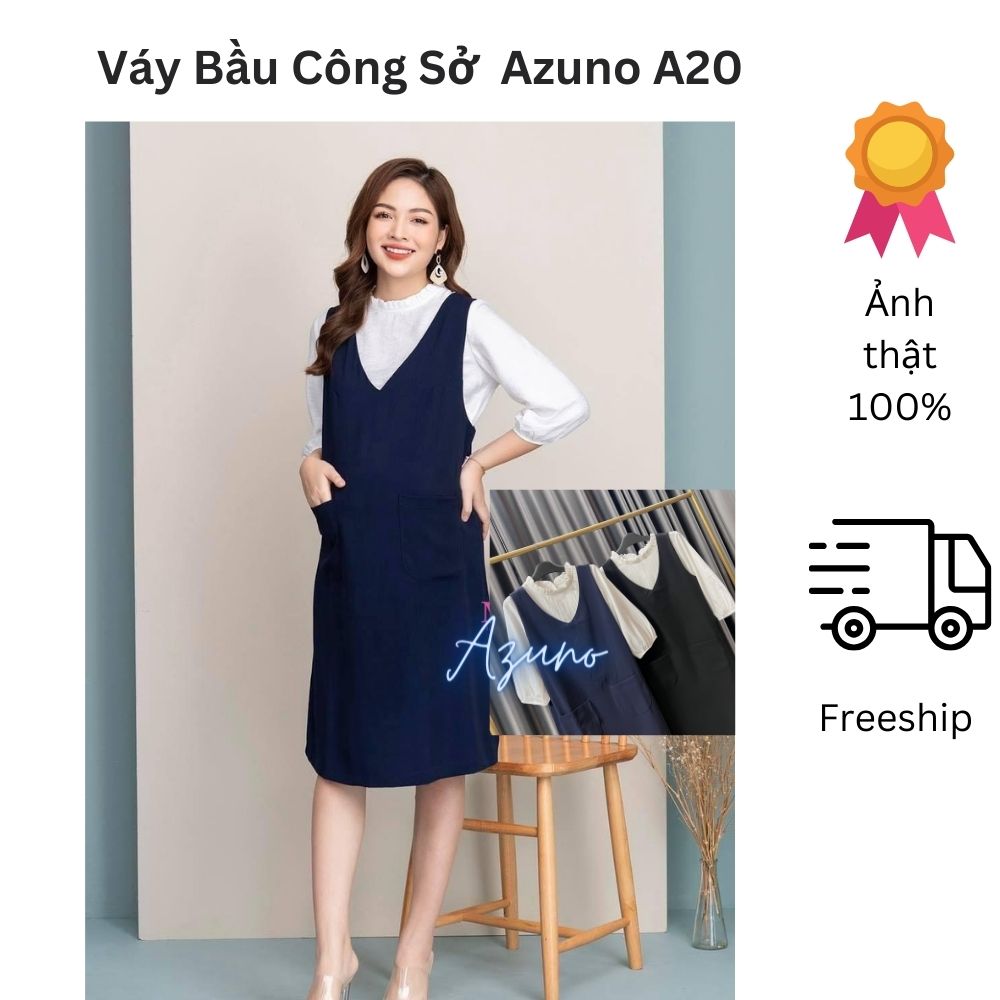 HÀNG THIẾT KẾ - Váy Bầu, Yếm Bầu Cổ Tim Azuno A20 Chất Tuyết Mưa Phối Áo Đũi Cao Cấp