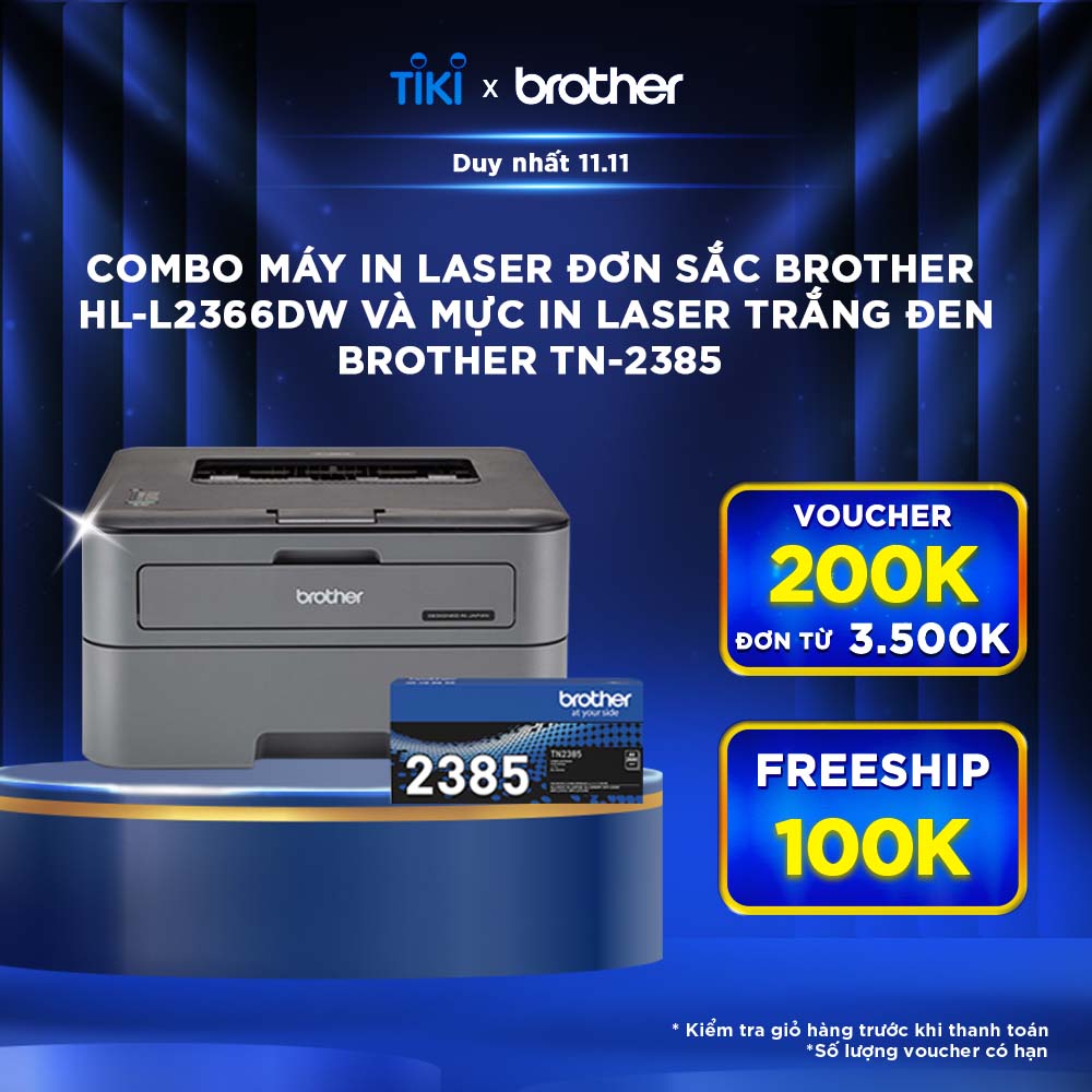 [Hàng chính hãng] Combo Máy in laser đơn sắc Brother HL-L2366DW và Mực in laser trắng đen Brother TN-2385