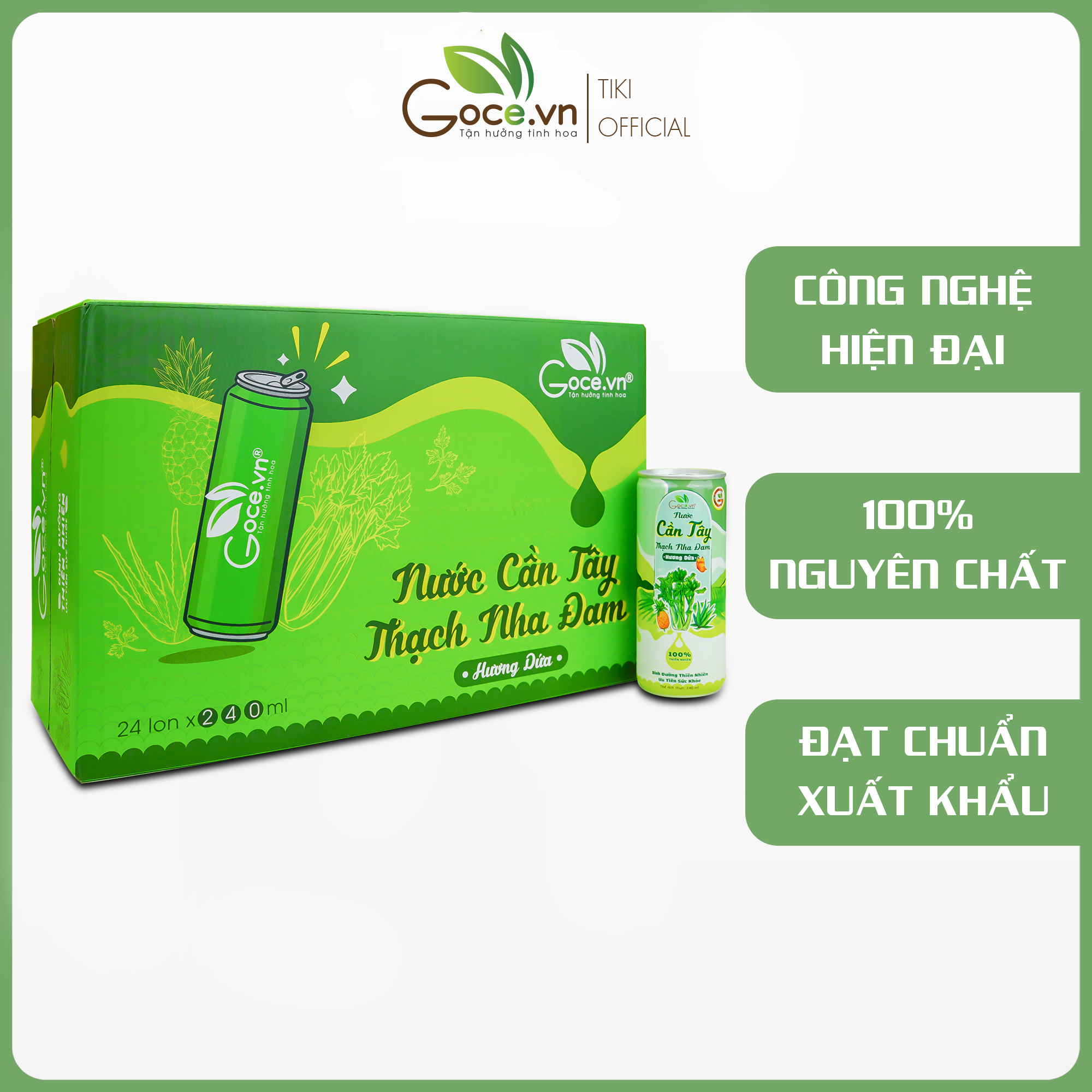 1 Thùng (24 Lon) - Nước cần tây thạch nha đam hương dứa Goce - 240ml