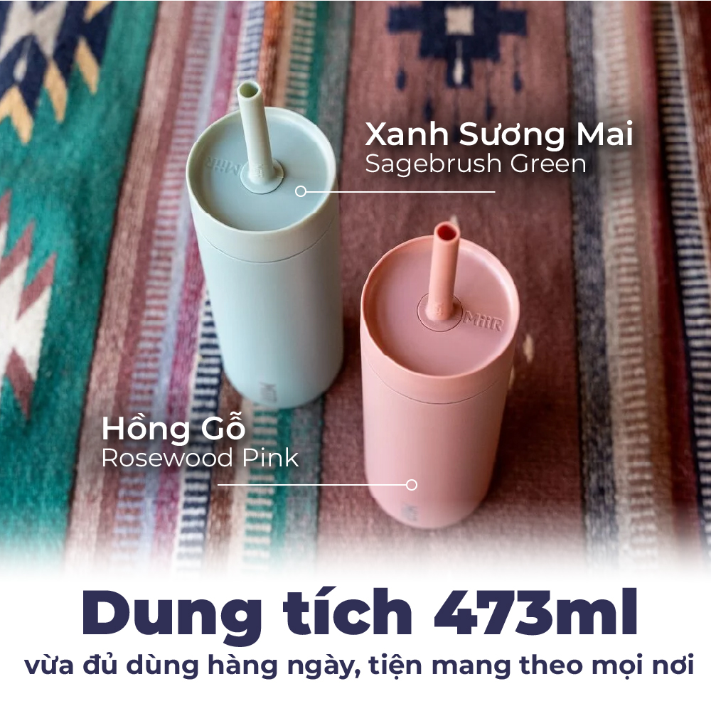 MiiR - Bình giữ nhiệt Sipper Straw - Màu Xanh Sương Mai/ Hồng Gỗ - 473ml