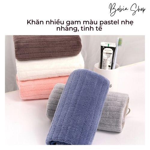 Khăn mặt, Khăn lau đầu lông cừu san hô vân kẻ sọc siêu dày, siêu mềm mịn cho da của gia đình 35x75cm