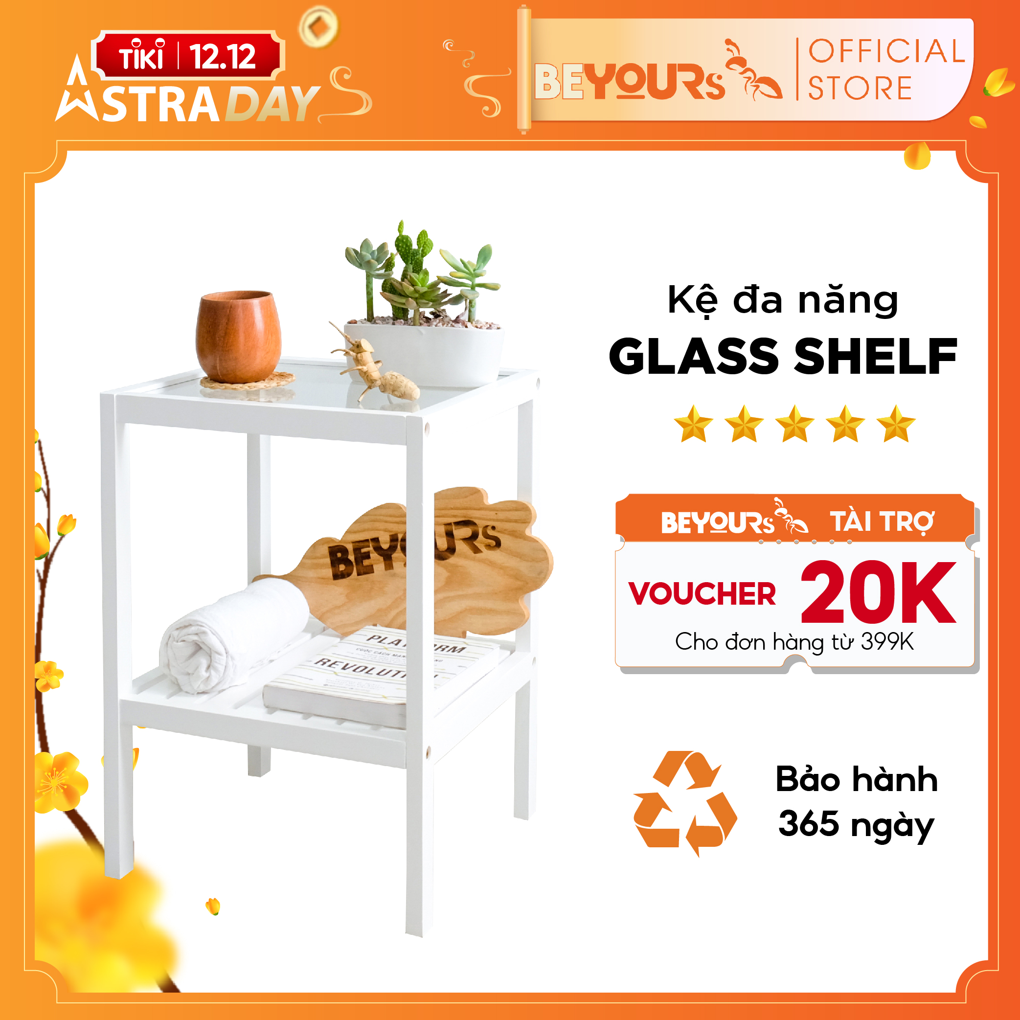 Kệ Gỗ Đa Năng Decor BEYOURs Tủ Đầu Giường Glass Shelf 2 Tầng Đựng Sách Đồ Trang Trí Nội Thất Phòng Khách Phòng Ngủ - Trắng