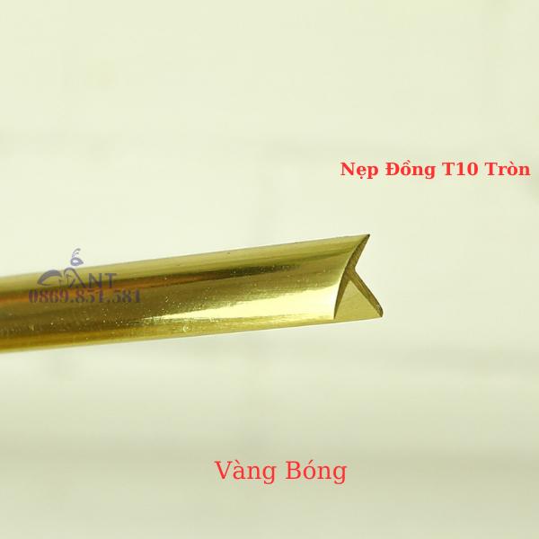 Nẹp Đồng T10 tròn Vàng Bóng, Nẹp đồng chữ T, Nẹp đồng chống trơn, giá 1m