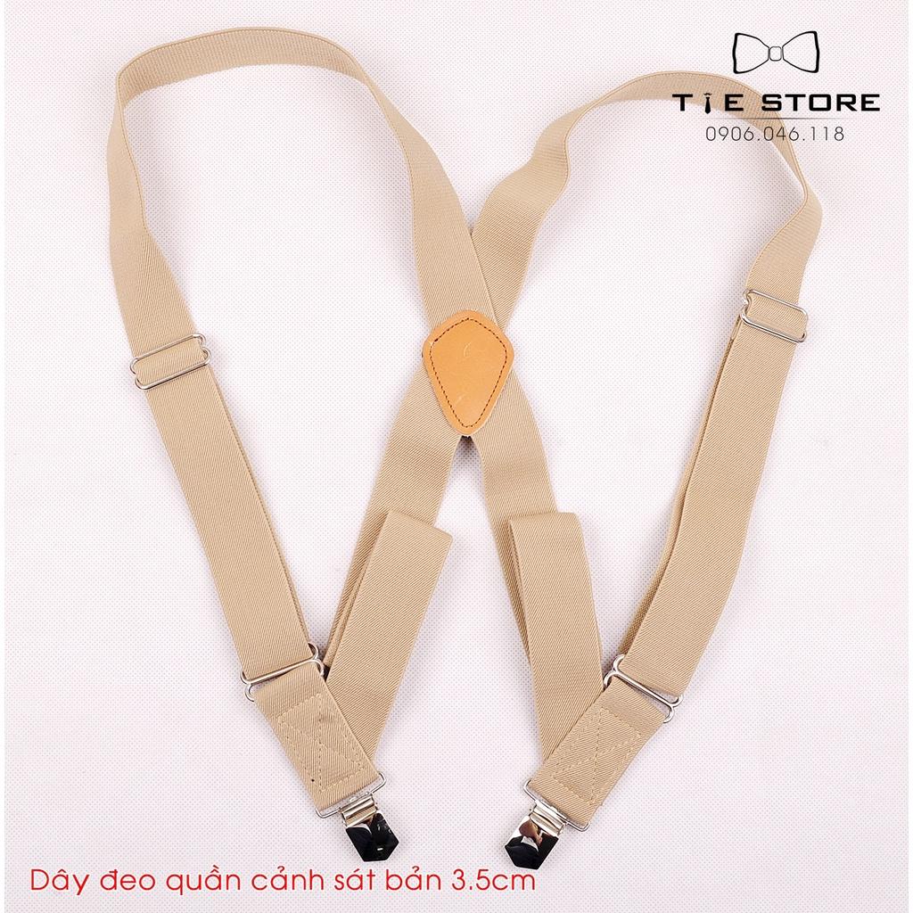 Dây đeo quần nam cao cấp bản 3.5cm, Dạng 2 điểm kẹp Holster Suspender Màu kem