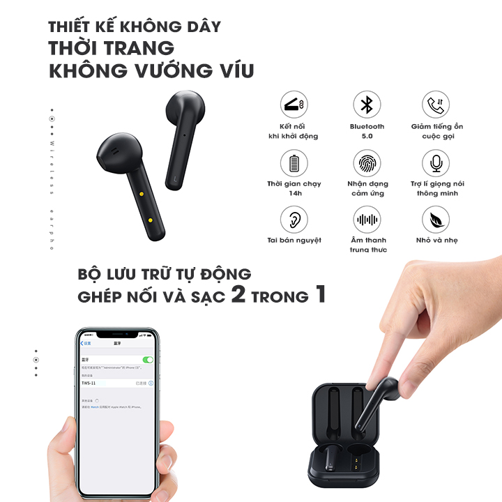 Tai nghe Bluetooth True Wireless Remax Earbuds TWS-11 - Hàng nhập khẩu