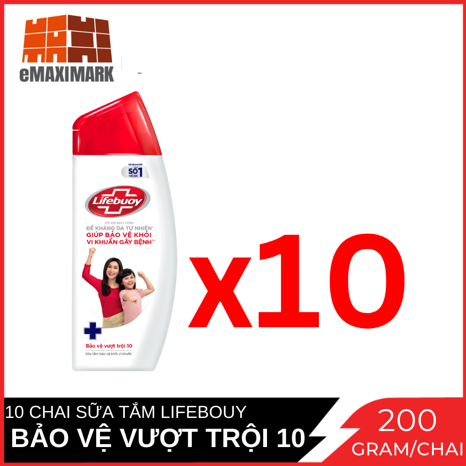 [HÀNG KHUYẾN MÃI] Combo 10 Chai Sữa tắm Lifebuoy Bảo Vệ Khỏi Vi Khuẩn Chai 200g