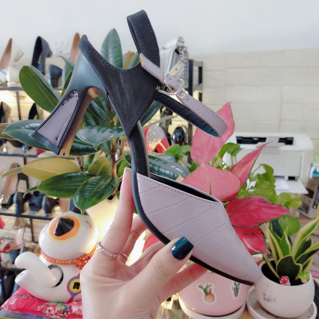 Sandal cao gót nữ da vân, quai da lộn - ROSATA - RO439 - 7F - Tím - HÀNG VIỆT NAM - BKSTORE
