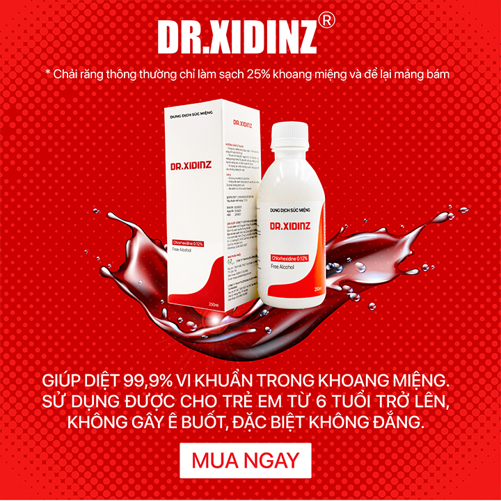 Nước súc miệng, sát trùng họng DR.XIDINZ với Chlorhexidine 0.12% (Chai 250 ml)