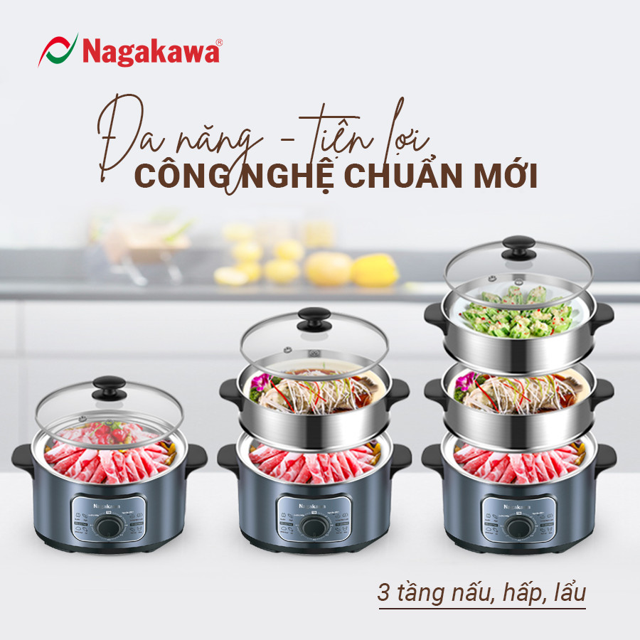 Nồi hấp điện inox đa năng Nagakawa NAG3310 - Hàng chính hãng