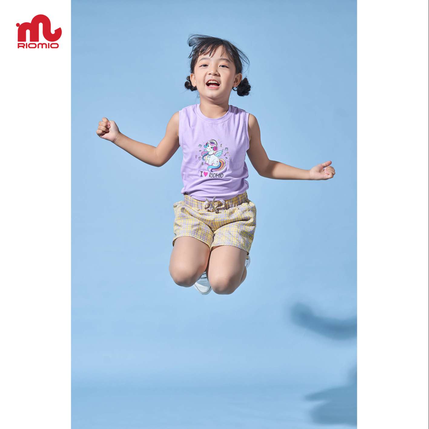 Set bộ bé gái áo thun sát nách quần short kẻ RIOMIO cotton 4 chiều siêu thoáng mát - RB193