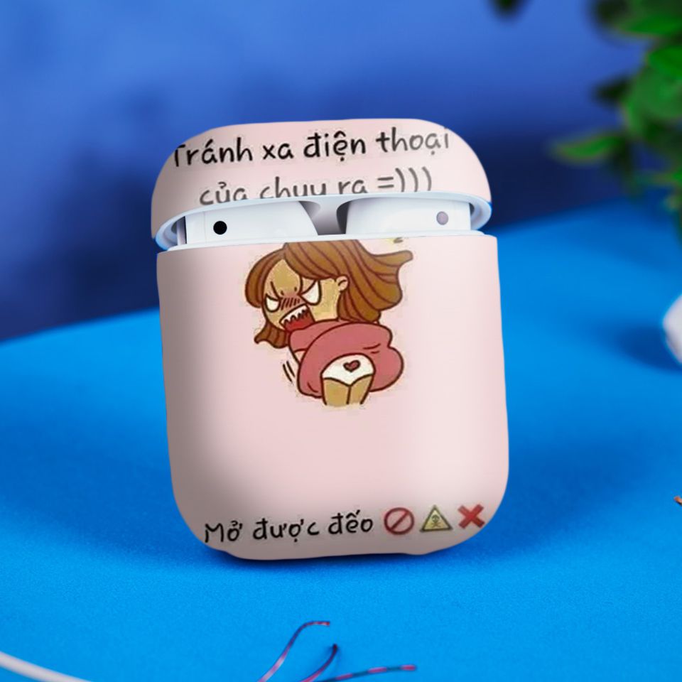 Miếng dán skin chống bẩn cho tai nghe AirPods in hình Tránh xa điện thoại ra - fun034 (bản không dây 1 và 2)