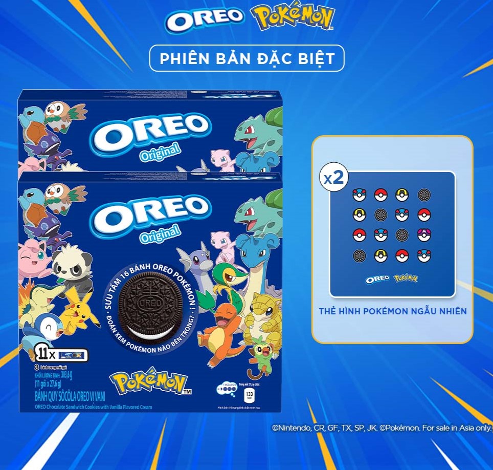 Bánh quy OREO POKÉMON vị vani, combo 2 hộp x 303.6g (Tặng kèm 2 thẻ hình OREO POKÉMON)