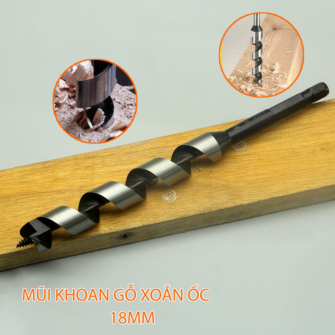 Mũi khoan gỗ xoắn ốc Φ18 dài rãnh 135mm chuôi lục