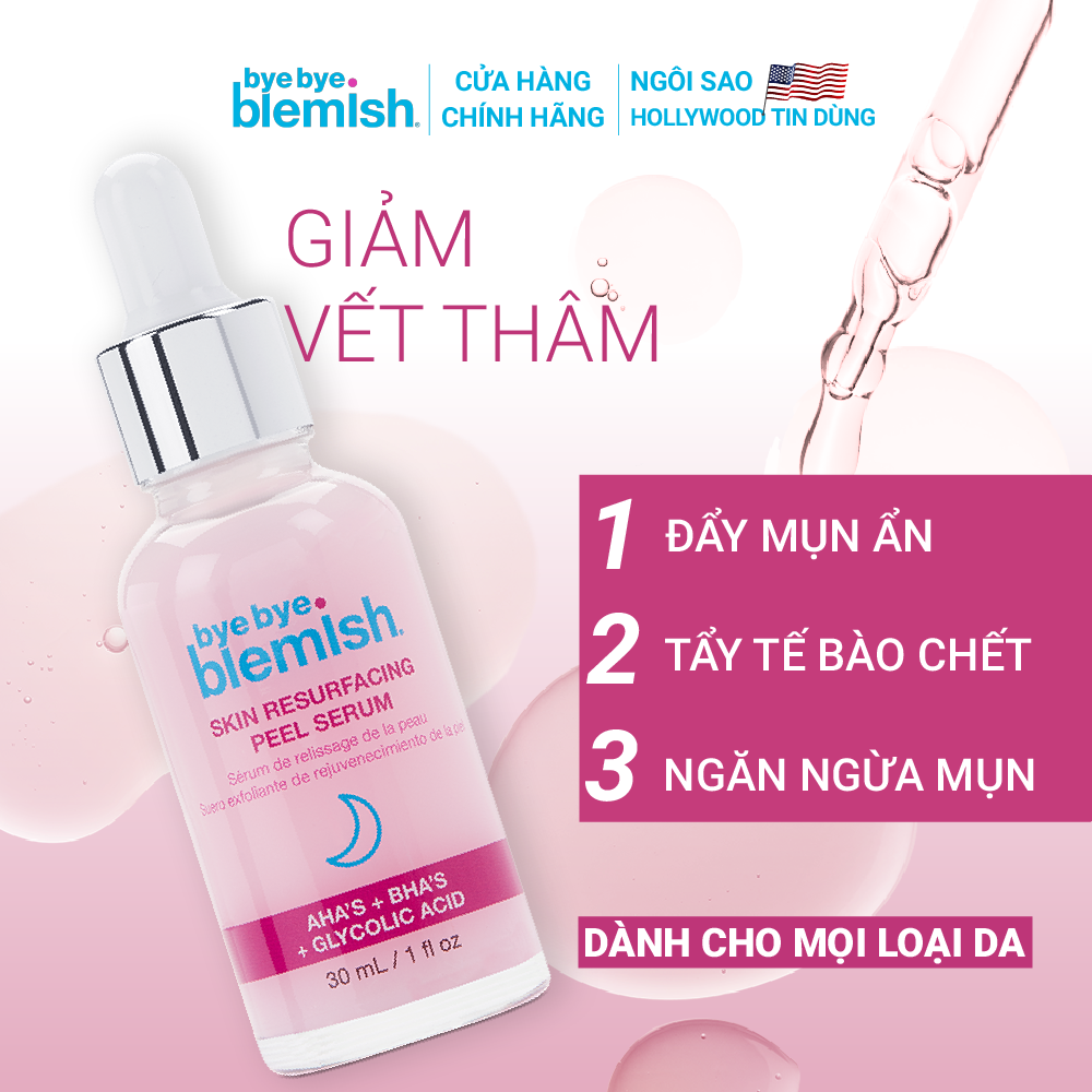 Tinh chất Peel da AHA + BHA giúp tái tạo, mờ thâm, mịn màng da Bye Bye Blemish Skin Resurfacing Peel Serum 30ml