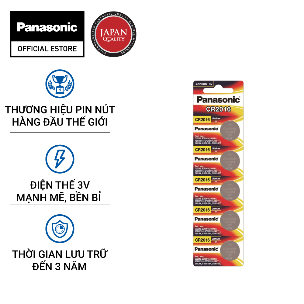 Vỉ 5 viên Pin nút Panasonic 3V CR-2016/5BE - Hàng chính hãng