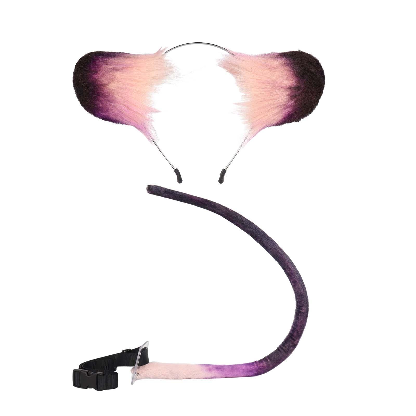 Animals Ear Hair Hoop Cats Costume Accessories Set Cosplay Headwear Dress up Ears and Tail Set for Kids Adults Carnival Role Play Halloween