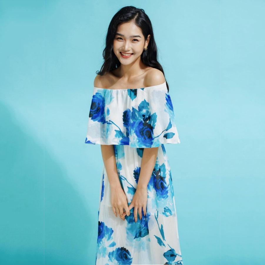 Váy nữ maxi họa tiết hoa, trễ vai, chất voal nhẹ, hàng thiết kế cao cấp TK FASHION - DK496