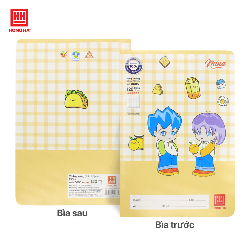 Vở 4 ô ly 120 trang Hồng Hà School Nuna định lượng 100gsm - 0605