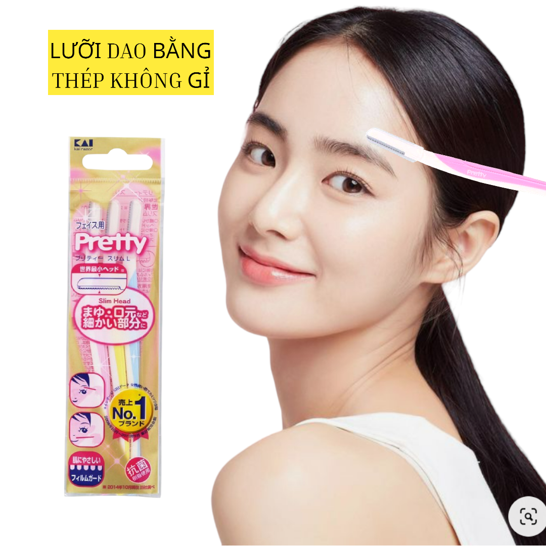 Dao Cạo Lông Mày Cán Dài Lưỡi Thép Không Gỉ Kai Pretty 00188 (Combo Dao Cạo Và Set Mini )