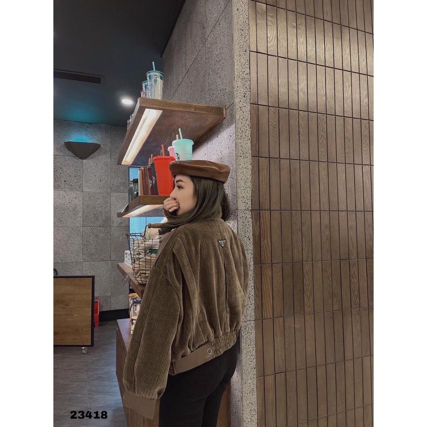 23418KH23418-Khoác nhung tăm 2 túi hộp nắp da bo gấu HM