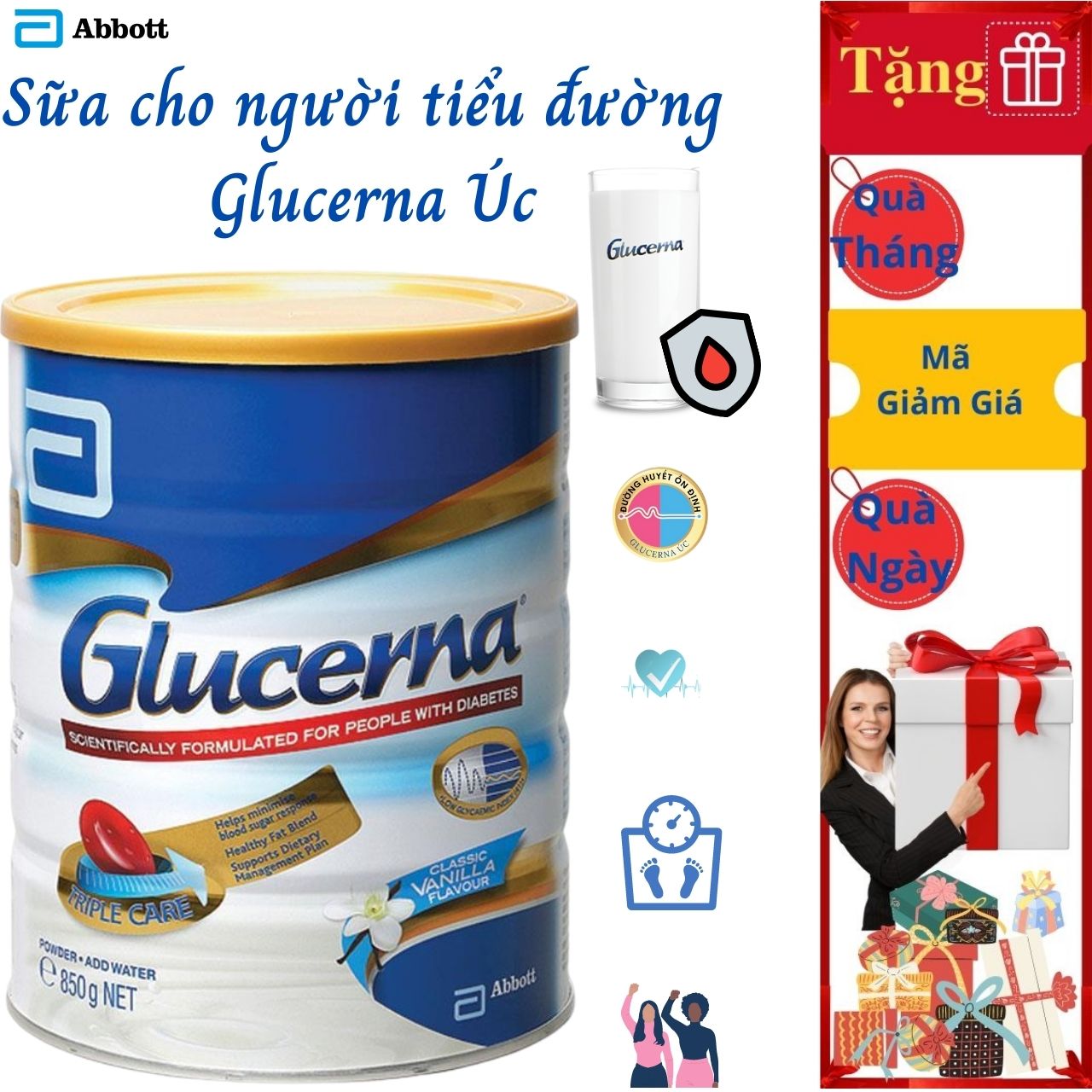 Sữa Dành Cho Người Tiểu Đường Abbott Glucerna Úc Bổ Sung Đầy Đủ Dinh Dưỡng Và Cân Bằng Đường Huyết - Lon 850g - Massel Official