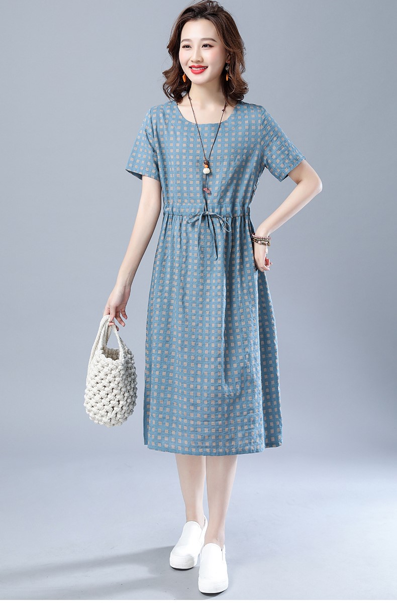 Đầm váy Linen nữ thiết kế cổ tròn tay ngắn phong cách công sở ARCTIC HUNTER AH168