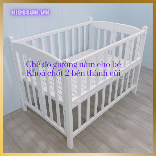 Giường Cũi - Nôi Cũi Cho Bé Từ Sơ Sinh Đến 4-5 Tuổi - Chất Liệu Gỗ Quế Màu Trắng - Kích Thước 80x130x86