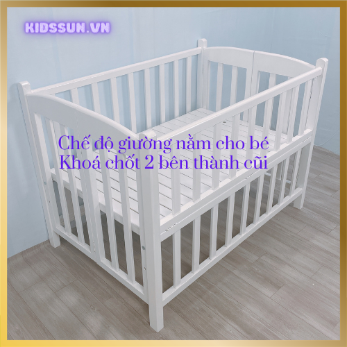 Giường Cũi - Nôi Cũi Cho Bé Từ Sơ Sinh Đến 4-5 Tuổi - Chất Liệu Gỗ Quế Màu Trắng - Kích Thước 80x130x86 (RxDxC)