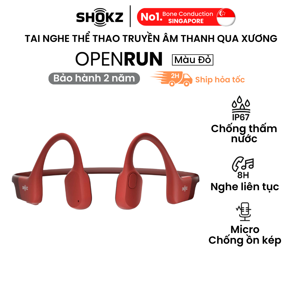Tai Nghe Bluetooth Thể Thao Truyền Âm Thanh Qua Xương SHOKZ OPEN RUN S803 Màu Đỏ - Hàng chính hãng