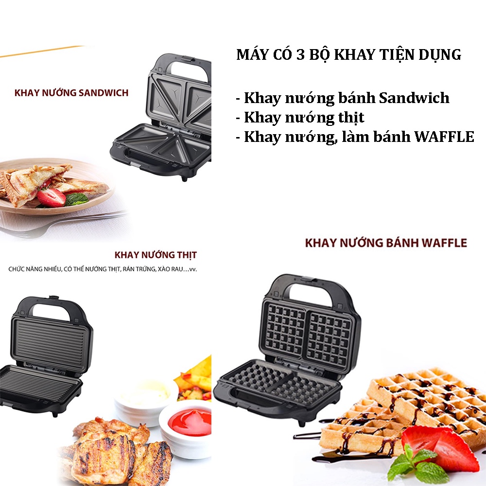 Kẹp nướng sandwich 3 in 1 Tiross TS9655 900W - Hàng chính hãng