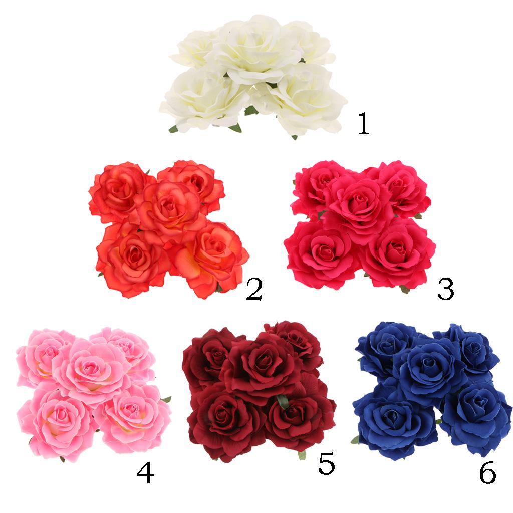 5pcs Artificial Silk Rose Flower Heads DIY Bouquet Wedding Decor