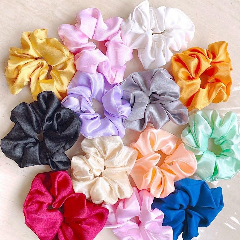 Scrunchies cột tóc vải phi bóng dành cho bạn nữ màu sắc ngẫu nhiên