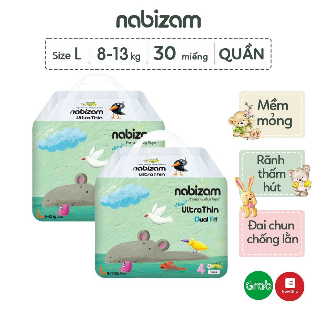 COMBO 2 Bịch Tã/Bỉm Quần Nabizam Ultra Thin Nội Địa Hàn Cao Cấp Size L Cho Bé Từ 8-13kg, 30 miếng/Bịch