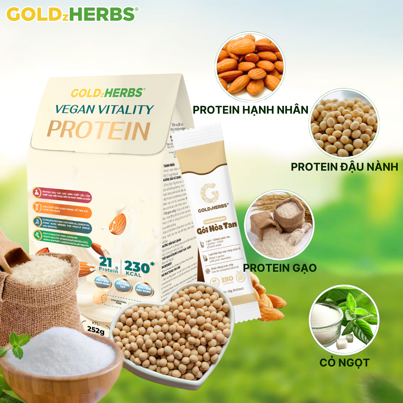 Bột Protein Vegan ViTality GoldzHerbs – 14 gói/ 500g