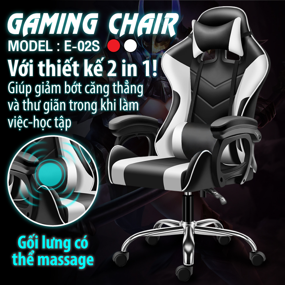 Ghế gaming  cao cấp dành cho game thủ BG model mới E02-S WHITE (hàng nhập khẩu)