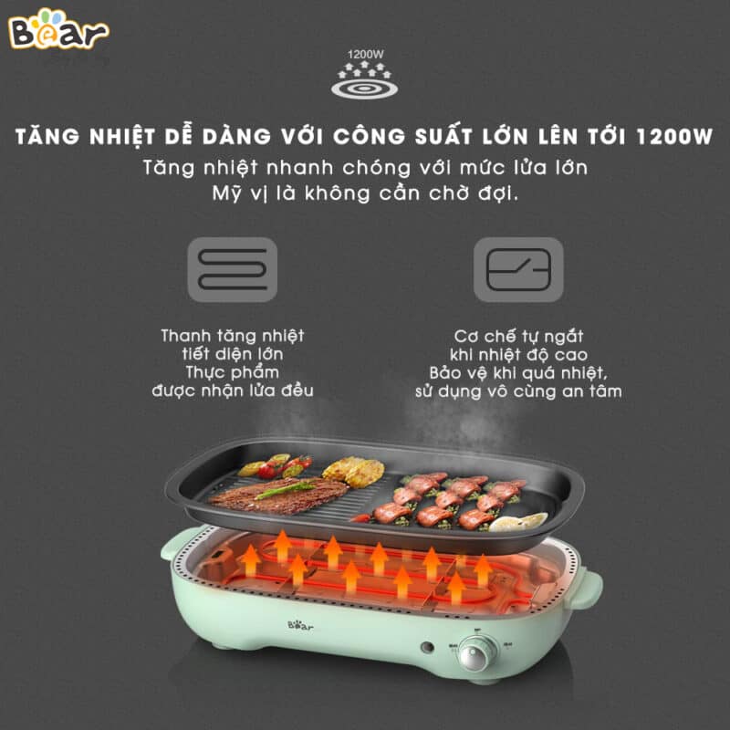 Nồi Lẩu Nướng Đa Năng Bear 3in1 SUBE004. Hàng chính hãng